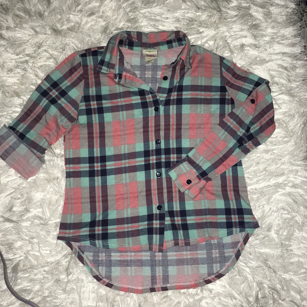 Girl’s Soft and Comfy Flannel Roll Cuff Button Down Plaid Shirt